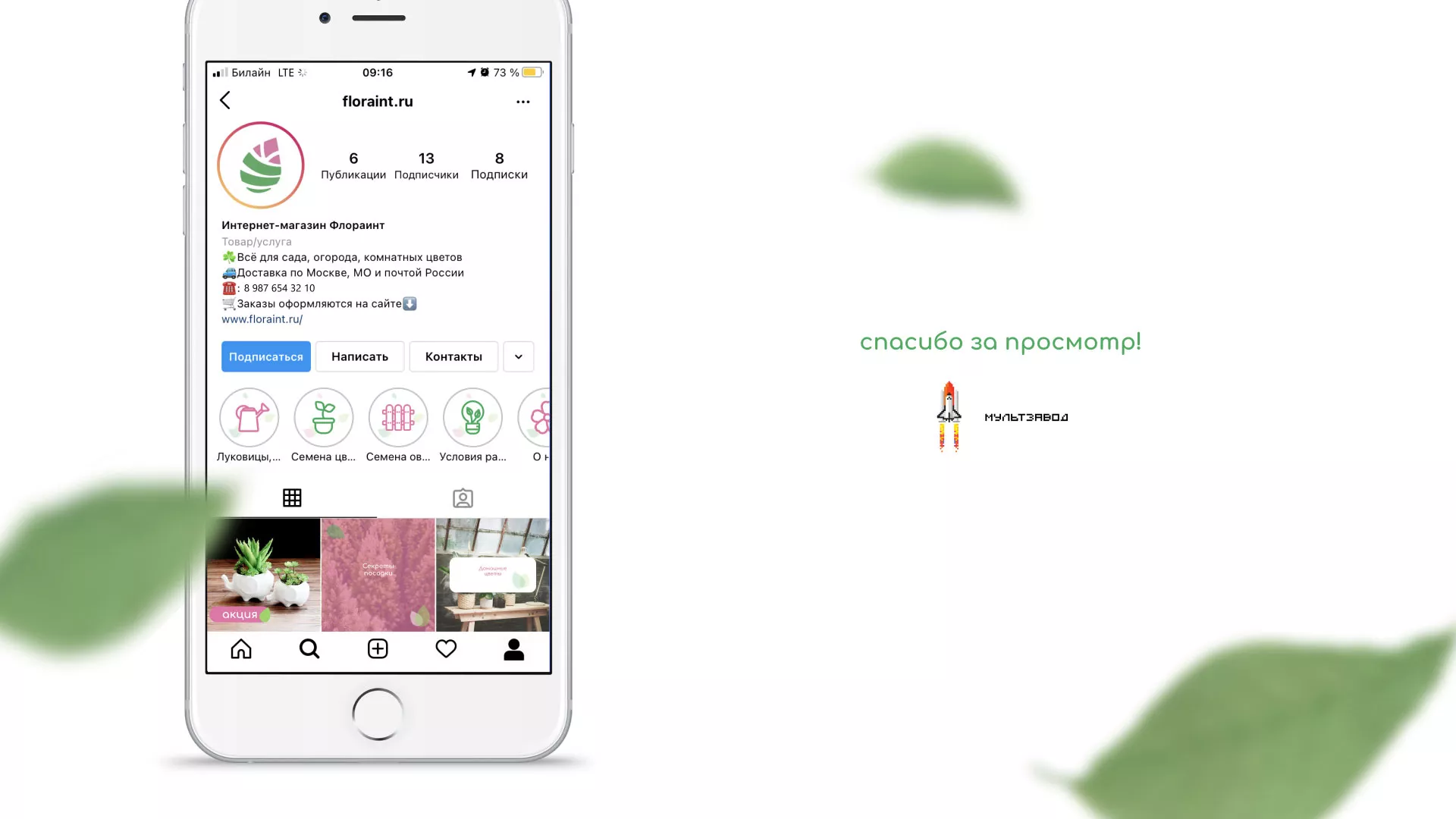 Разработка оформления профиля Instagram для магазина «Floraint» в Бородино